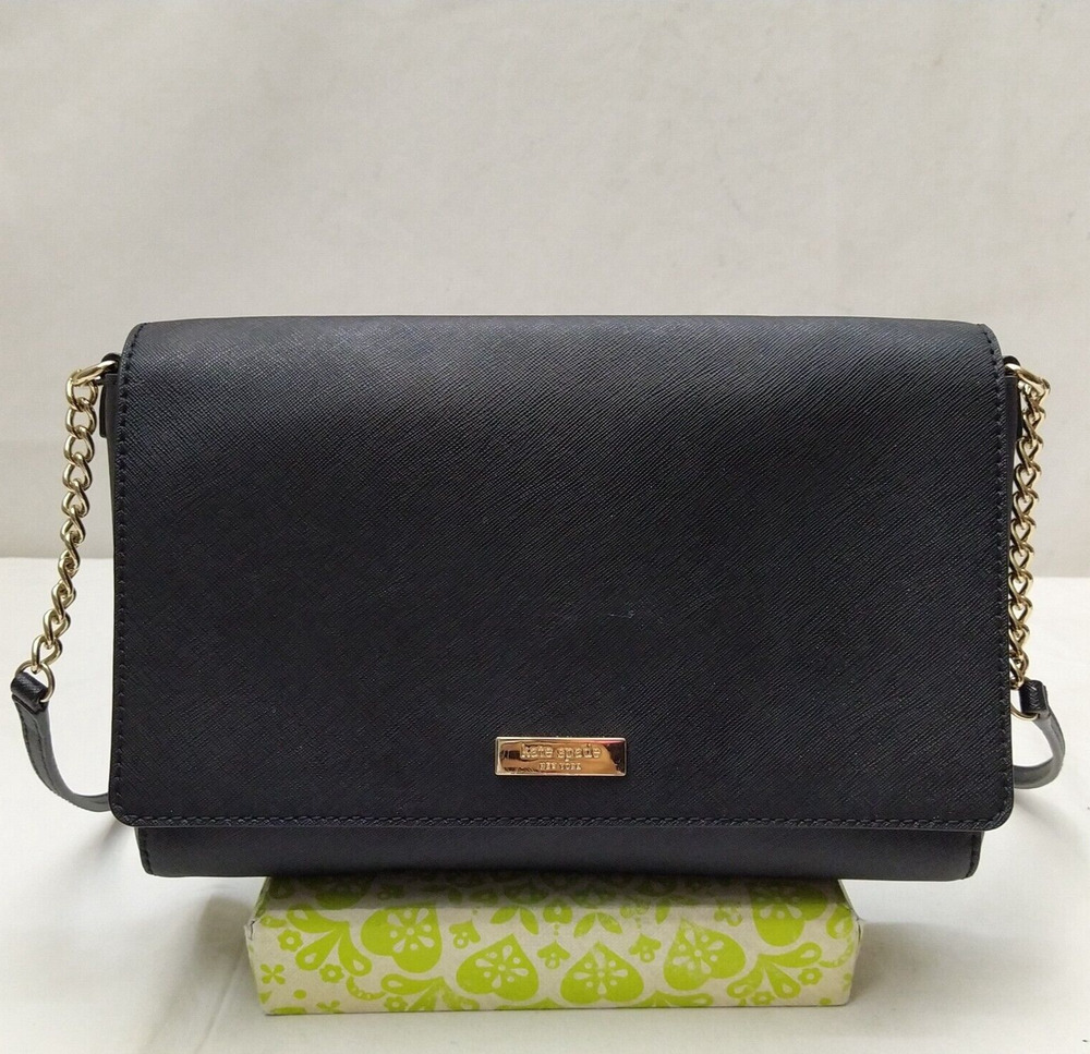 Kate Spade New York Black Leather Flap Closure Chain Strap Crossbody Bag